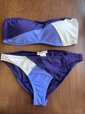 Jessica Simpson Purple, Lavender & Cream Colorblock Bandeau Bikini Set